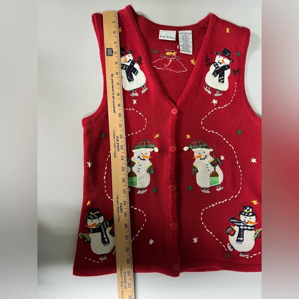 Vtg Bobbie Brooks Whimsical Snowman Cardigan Sweater Womens Medium